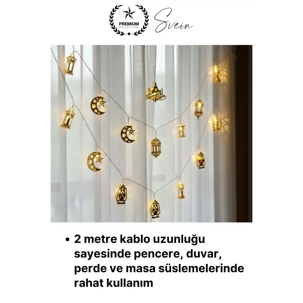 #LedIşık Gold Metal Ramazan Ayı Özel Seri Aydınlatma Karışık Motifli Şık 2 Metre 10 Led Günışığı