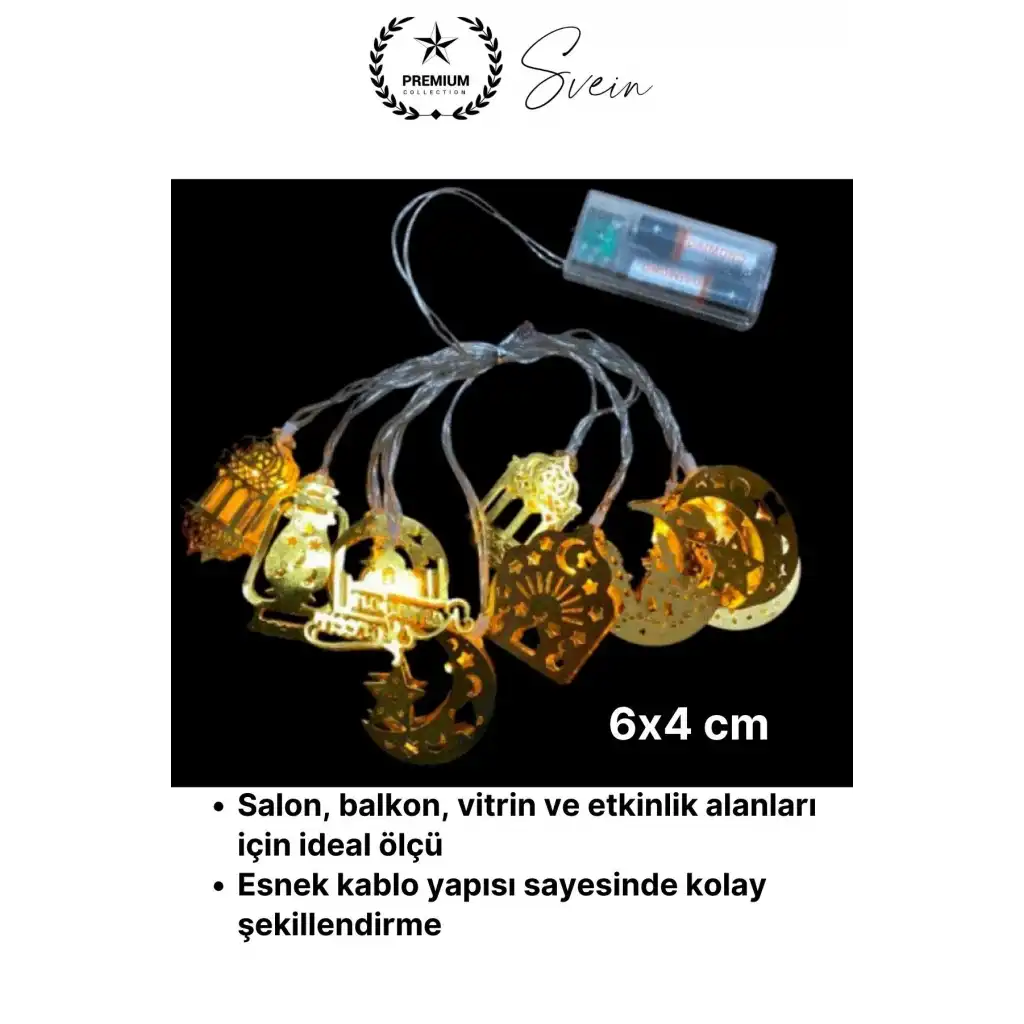 #LedIşık Gold Metal Ramazan Ayı Özel Seri Aydınlatma Karışık Motifli Şık 2 Metre 10 Led Günışığı