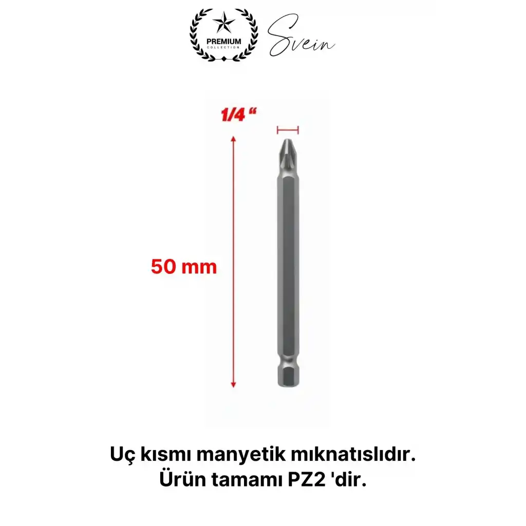 #Bitsuç 50 mm Mıknatıslı Yıldız Vidalama Bits Uç PZ2 Manyetik 1/4 Şarjlı Matkap Ucu Kısa Boy 1 Adet