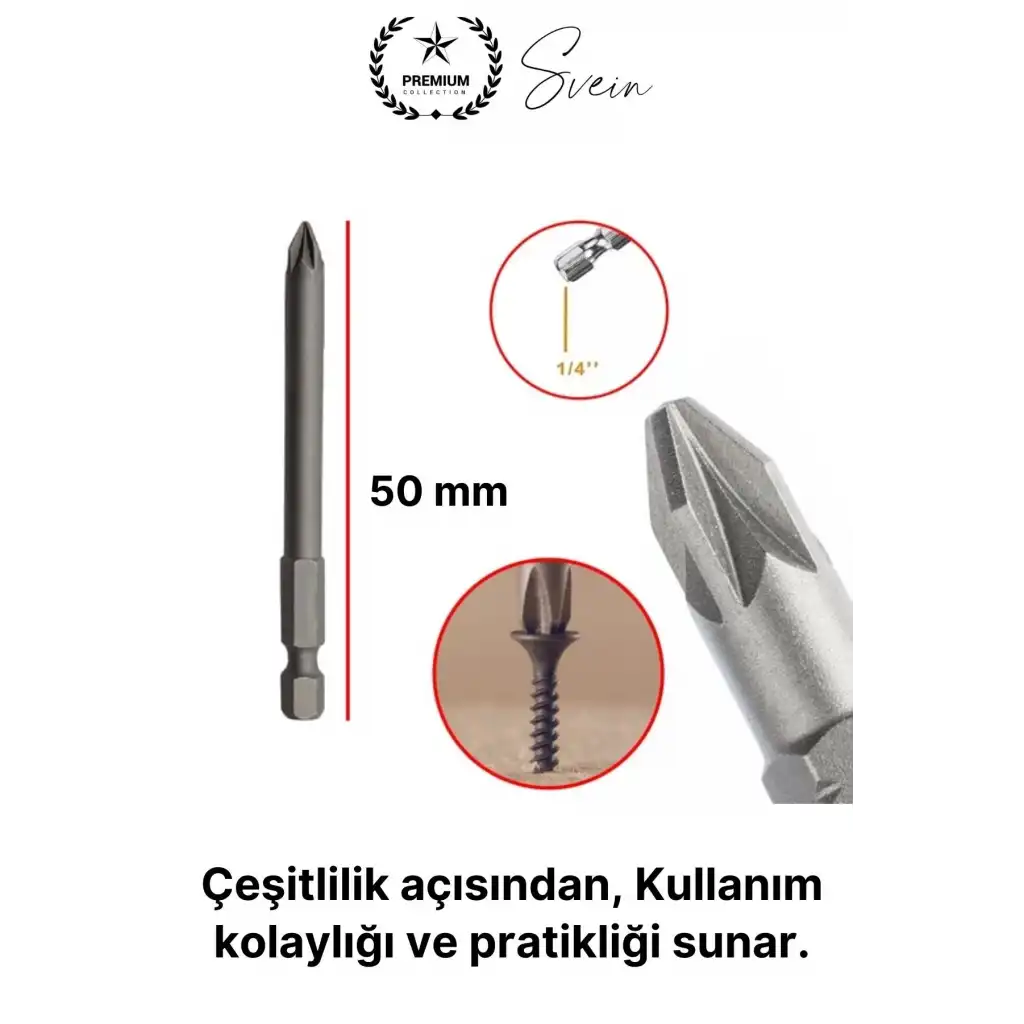 #Bitsuç 50 mm Mıknatıslı Yıldız Vidalama Bits Uç PZ2 Manyetik 1/4 Şarjlı Matkap Ucu Kısa Boy 1 Adet