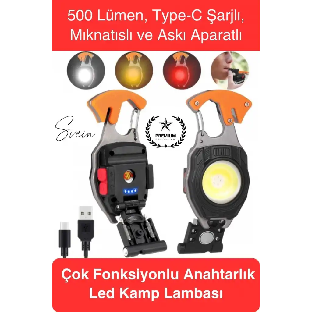 #LedLamba 500 Lümen Çok Fonksiyonlu Anahtarlık Kamp Lambası Type-C Mıknatıslı Hafif Outdoor Şarjlı