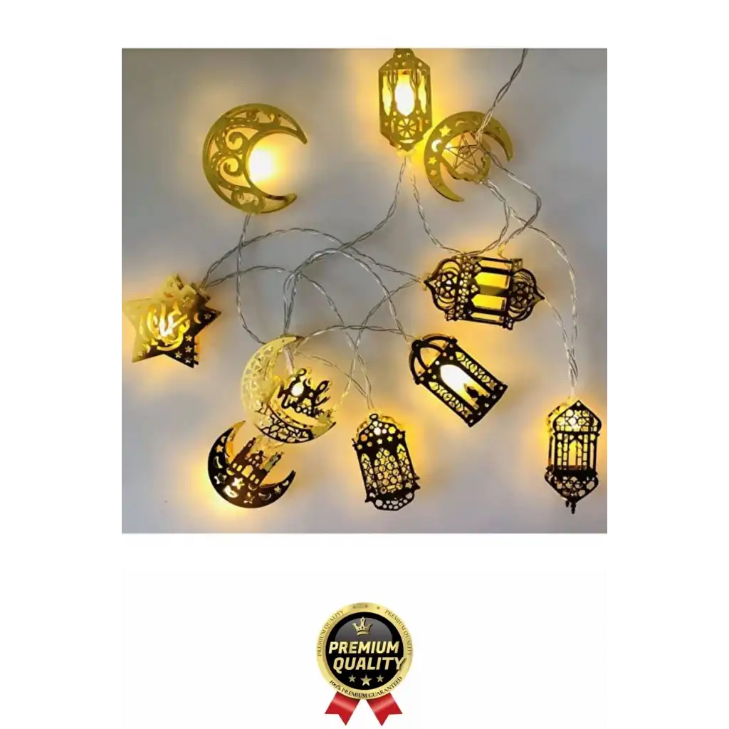 #RamazanLed Estetik Tasarım Süsleme Dekoratif Gold Metal Karışık Figürlü Aydınlatma LED Işık 2 Metre