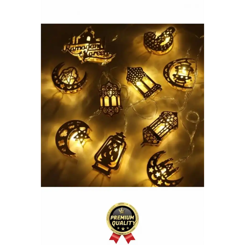#RamazanLed Estetik Tasarım Süsleme Dekoratif Gold Metal Karışık Figürlü Aydınlatma LED Işık 2 Metre
