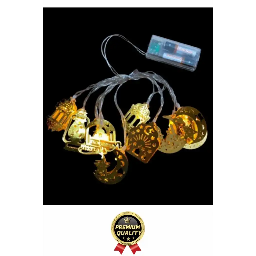 #RamazanLed Estetik Tasarım Süsleme Dekoratif Gold Metal Karışık Figürlü Aydınlatma LED Işık 2 Metre