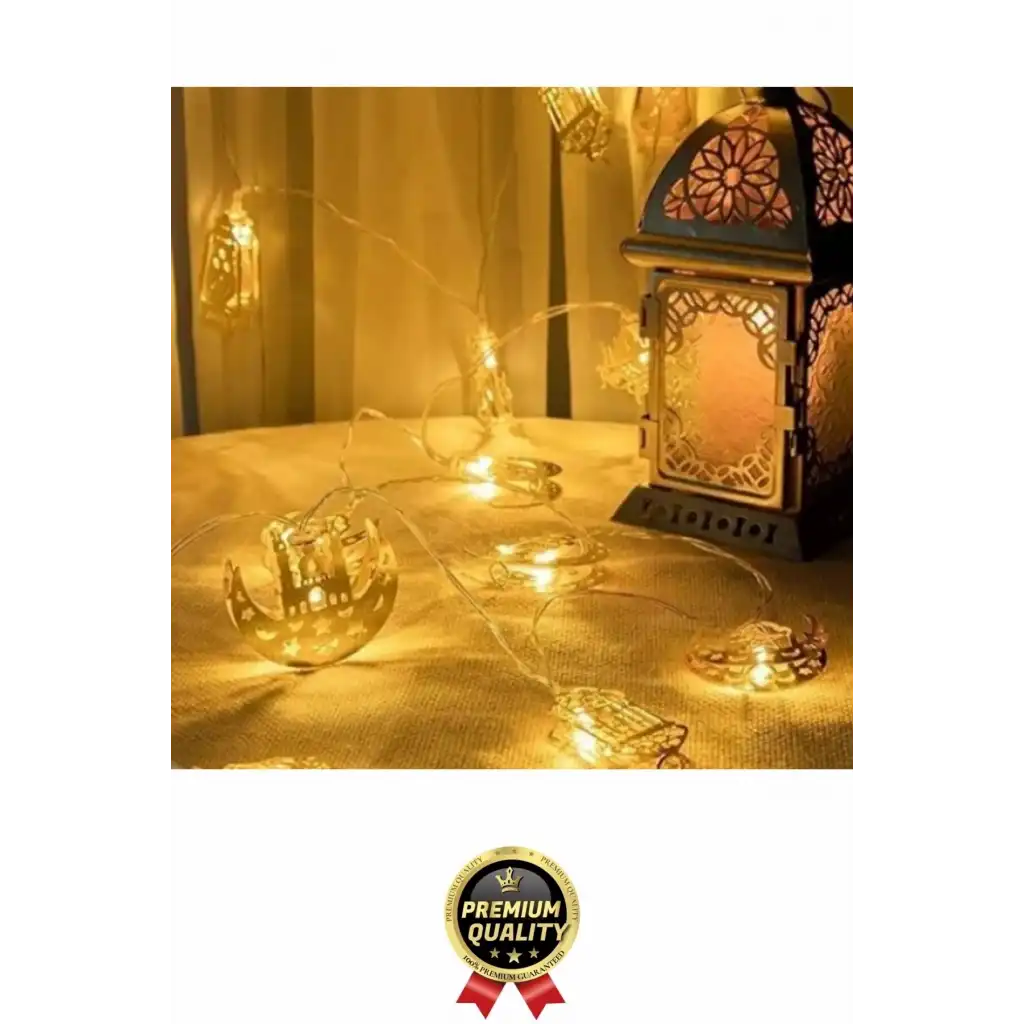 #RamazanLed Estetik Tasarım Süsleme Dekoratif Gold Metal Karışık Figürlü Aydınlatma LED Işık 2 Metre