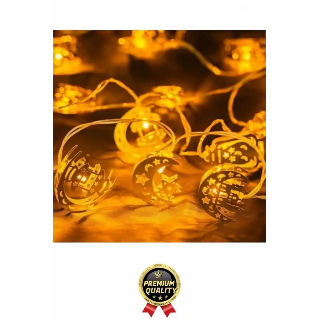 #RamazanLed Estetik Tasarım Süsleme Dekoratif Gold Metal Karışık Figürlü Aydınlatma LED Işık 2 Metre