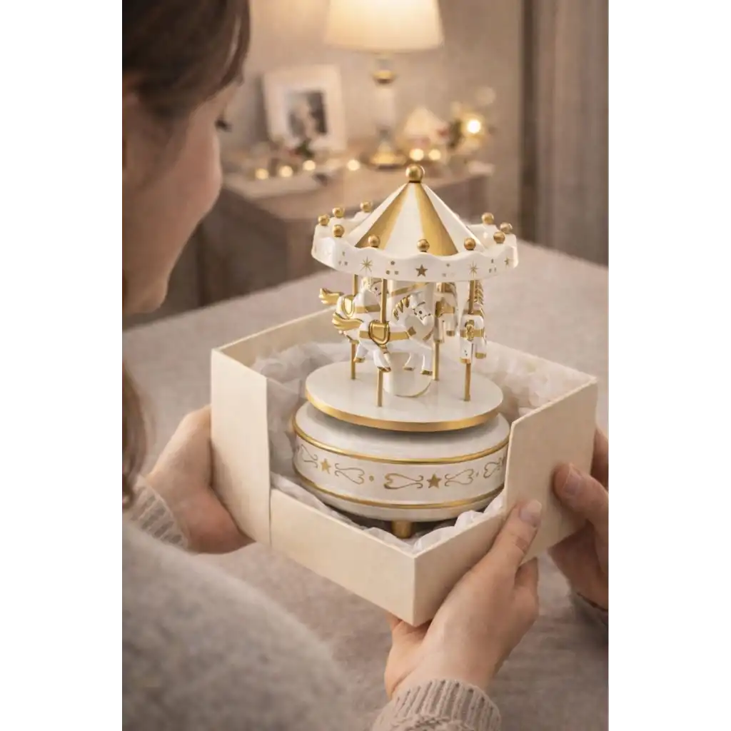 #MüzikKutusu Atlı Karınca Gold Beyaz Nostaljik Hediye Dekoratif Kurmalı Retro Mekanizma Müzik Kutusu