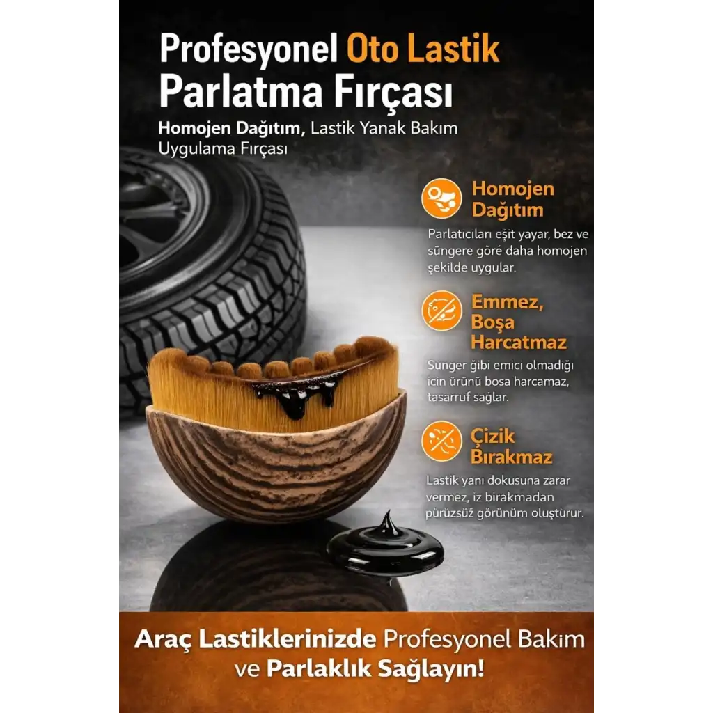 #OtoFırça Profesyonel Detay Homojen Dağıtım Çizik Bırakmaz Araç Oto Lastik Yanı Parlatma Fırçası