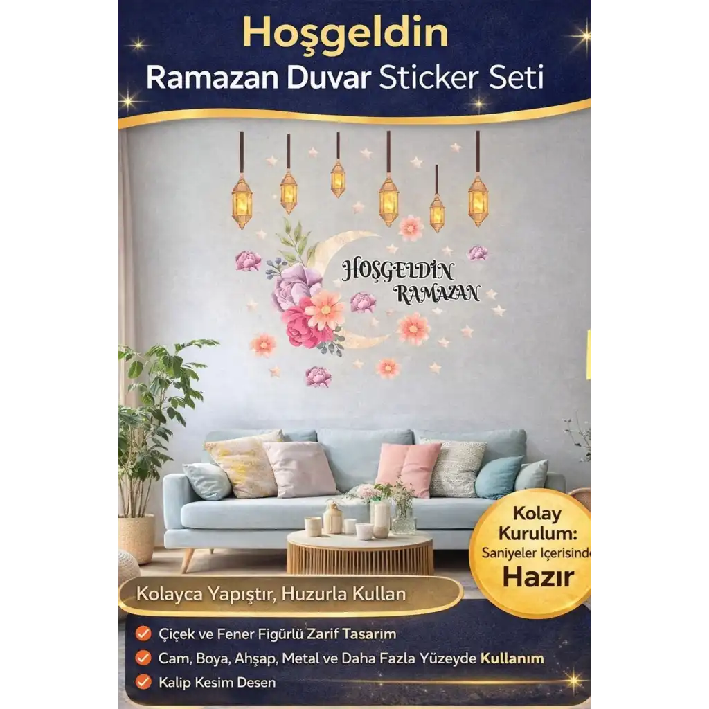 #RamazanSticker Dekoratif Yapıştırılabilir Çıkarılabilir Hoşgeldin Ramazan Motifli Duvar Sticker