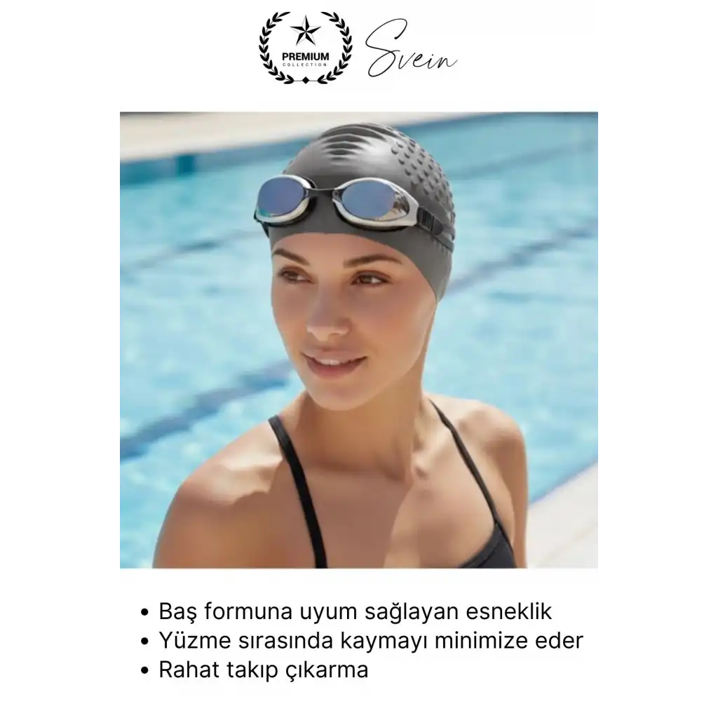 #Bone Su Geçirmez Kaymaz Silikon Yüzücü Bonesi Yüzme Şapkası Uzun Saç Yetişkin Esnek Havuz Deniz