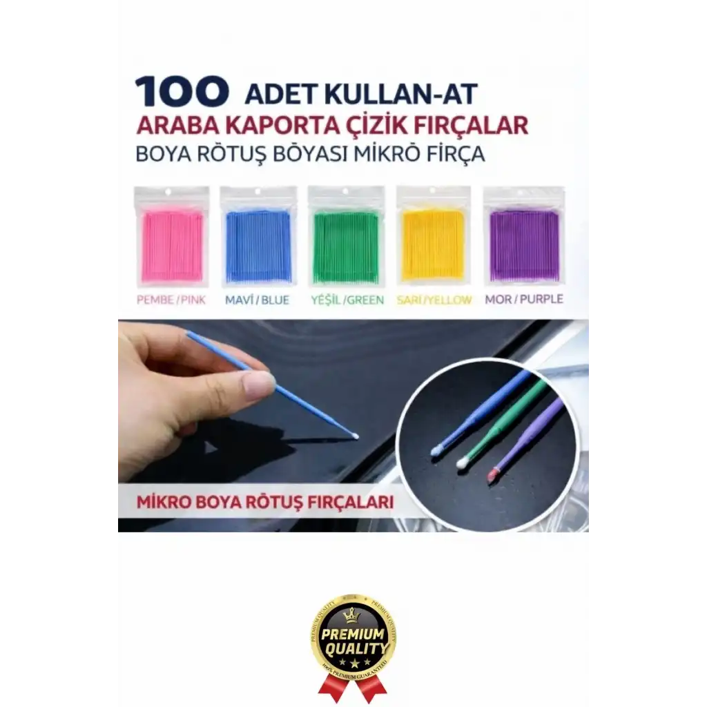 #RötuşBoya Araba Oto Kaporta Çizik Tek Kullanımlık Hassas Detaylı Uygulama Rötuş Fırçası Mini 100lü