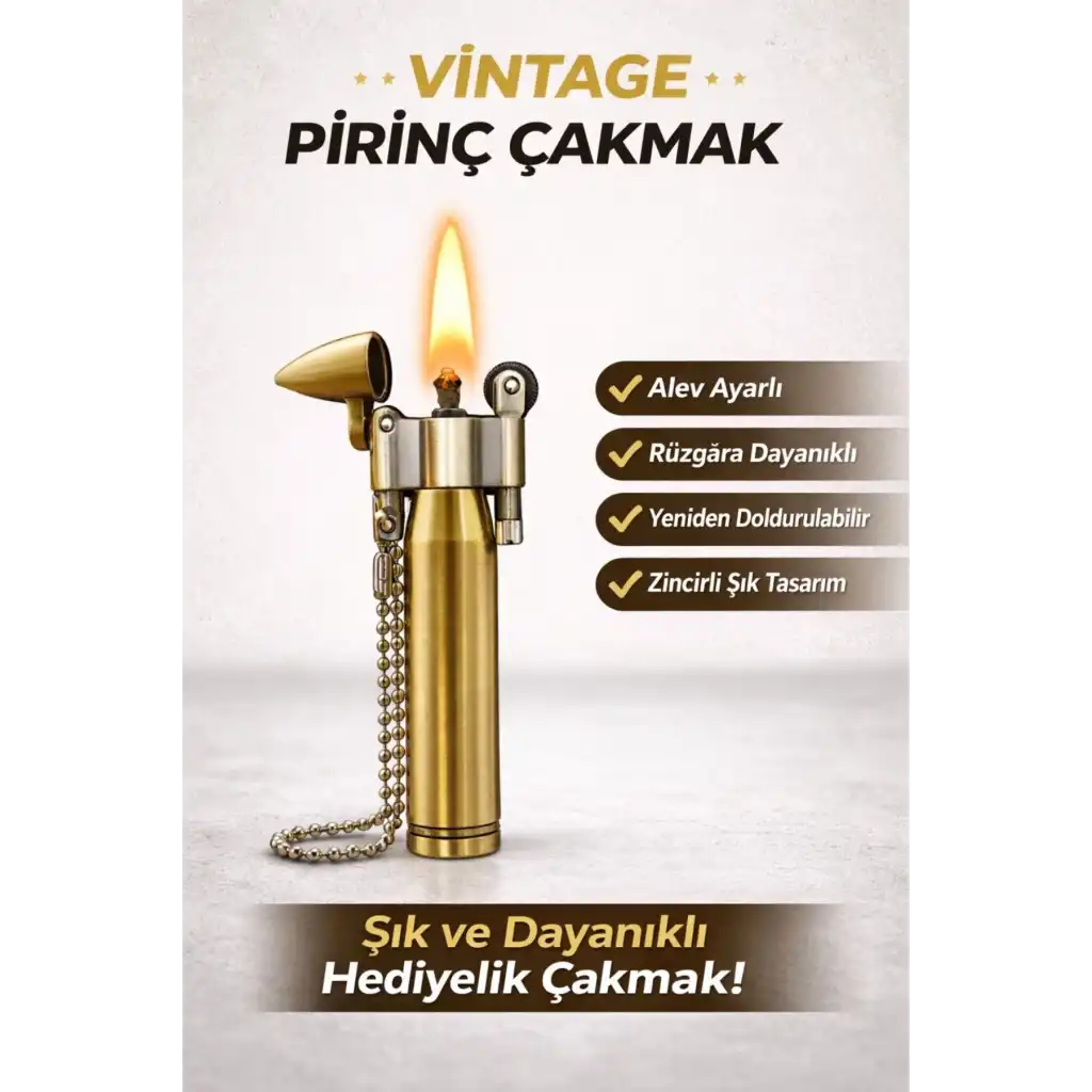 #Çakmak Vintage Koleksiyonluk Estetik Hediye Klasik Şık Saf Pirinç Gövde Kurşun Tasarımlı Çakmak