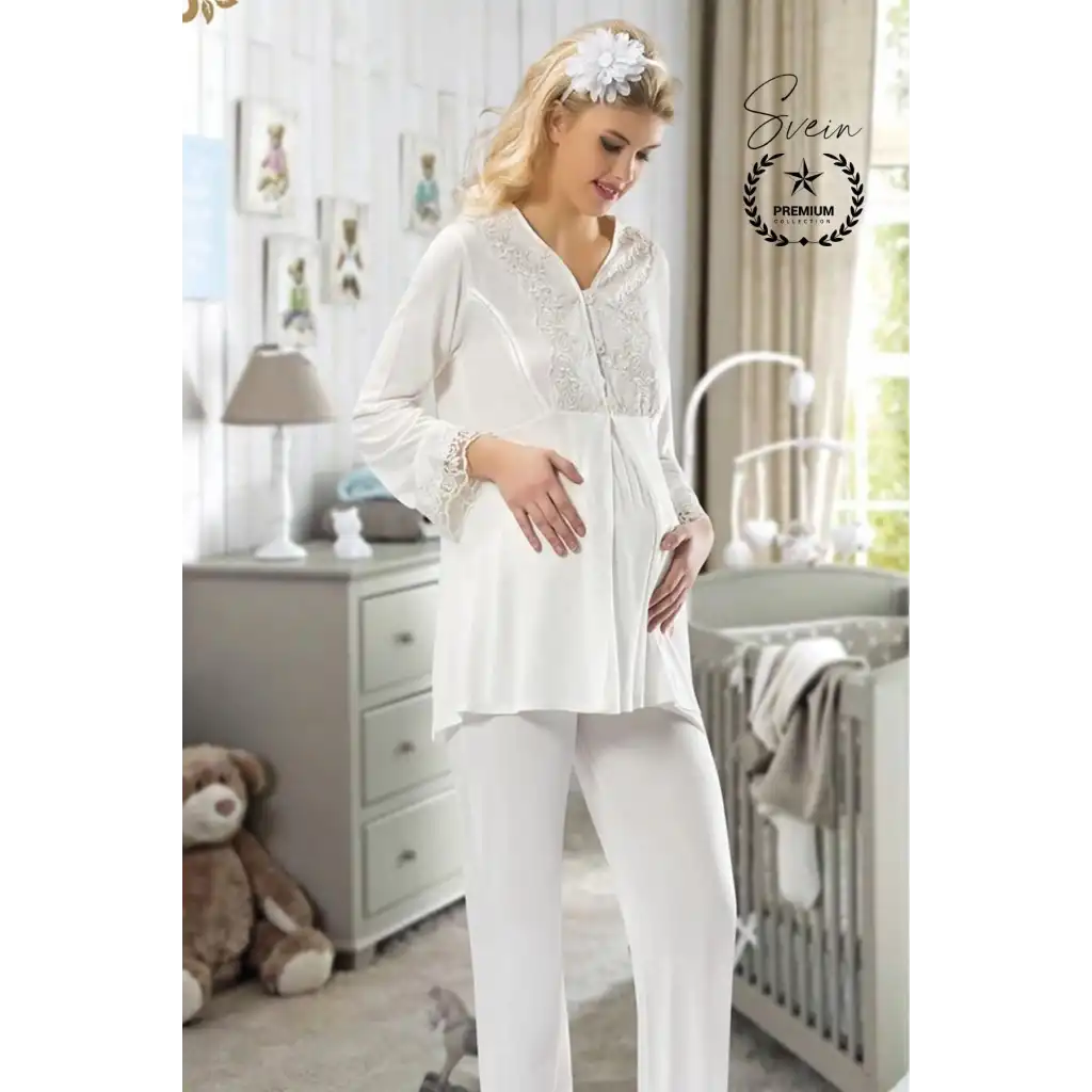 #Pijama Ekru Lohusa Pijama Takımı Hamile ve Doğum Sonrası Anne Adayları için Rahat Yumuşak Şık Sade