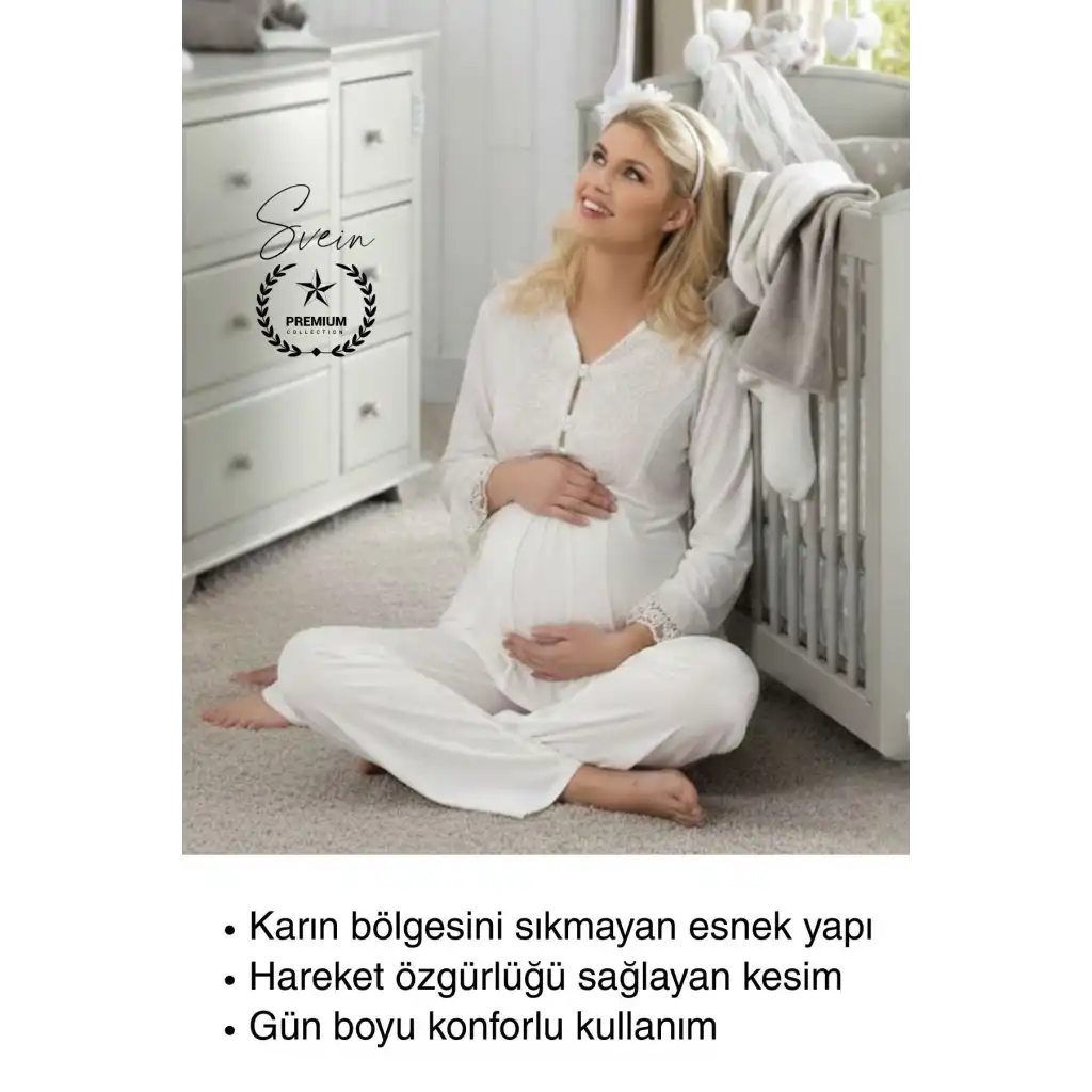 #Pijama Ekru Lohusa Pijama Takımı Hamile ve Doğum Sonrası Anne Adayları için Rahat Yumuşak Şık Sade