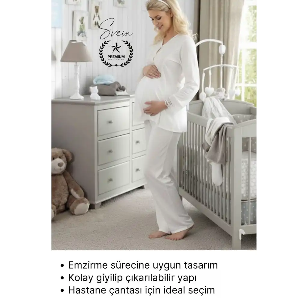 #Pijama Ekru Lohusa Pijama Takımı Hamile ve Doğum Sonrası Anne Adayları için Rahat Yumuşak Şık Sade