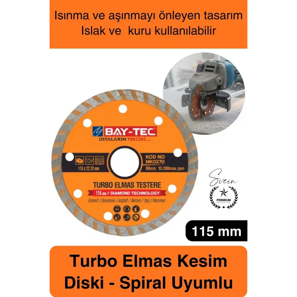 #ElmasTestere 115 mm Turbo Elmas Kesim Diski Spiral Uyumlu Beton Seramik Mermer Taş Granit Fayans