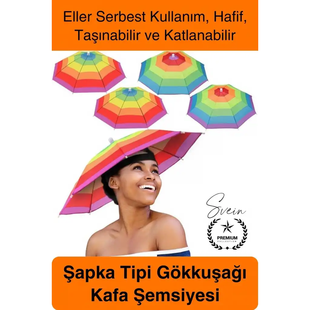 #Şemsiye Şapka Tipi Gökkuşağı Kafa Şemsiyesi Eller Serbest Şemsiye Güneş ve Yağmur Koruyucu Hafif