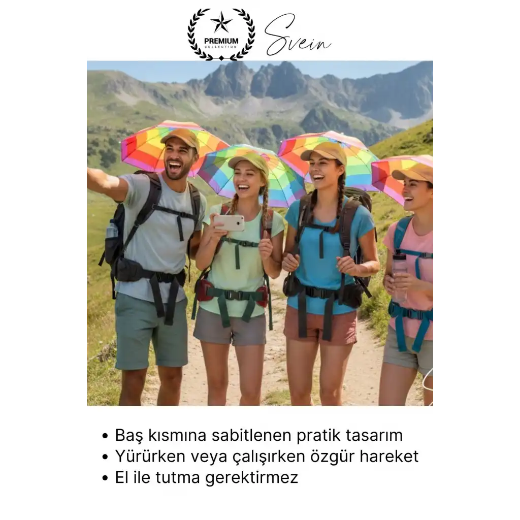 #Şemsiye Şapka Tipi Gökkuşağı Kafa Şemsiyesi Eller Serbest Şemsiye Güneş ve Yağmur Koruyucu Hafif