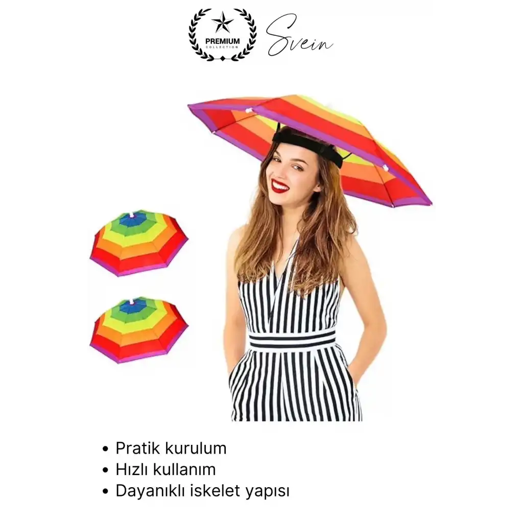 #Şemsiye Şapka Tipi Gökkuşağı Kafa Şemsiyesi Eller Serbest Şemsiye Güneş ve Yağmur Koruyucu Hafif