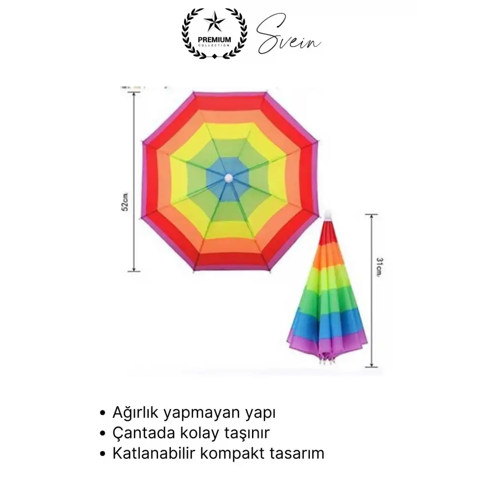 #Şemsiye Şapka Tipi Gökkuşağı Kafa Şemsiyesi Eller Serbest Şemsiye Güneş ve Yağmur Koruyucu Hafif