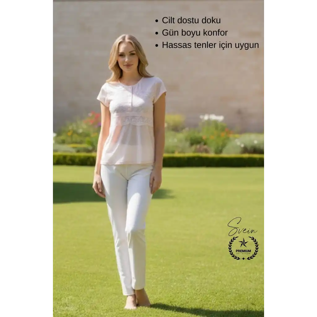 #Pijama Pudra Penye Kadın Pijama Takımı Rahat Ev Giyim Günlük ve Çeyizlik Nefes Alabilen Yumuşak