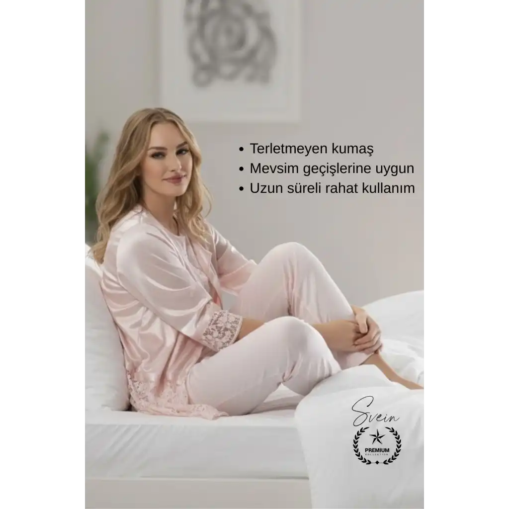 #Pijama Pudra Penye Kadın Pijama Takımı Rahat Ev Giyim Günlük ve Çeyizlik Nefes Alabilen Yumuşak