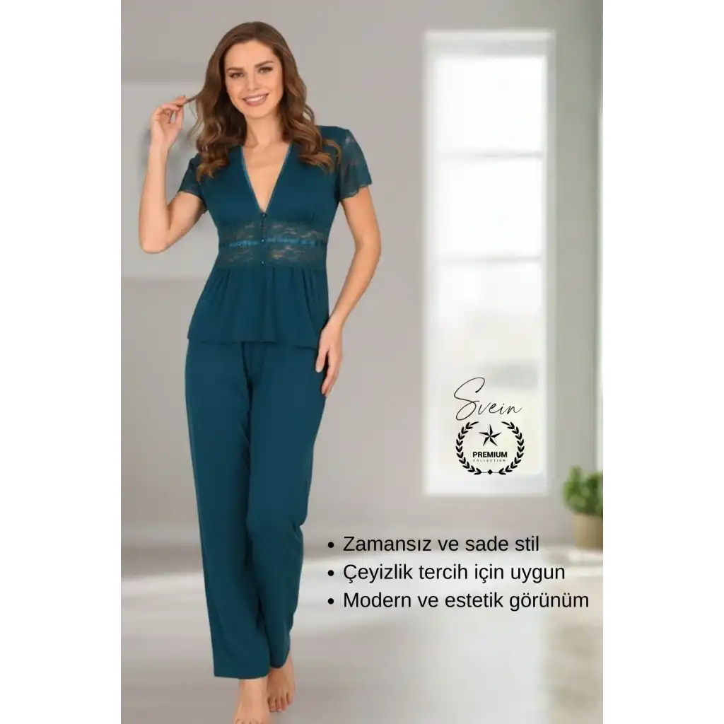 #Pijama Yeşil Nefes Alabilen Yumuşak Kadın Pijama Seti Günlük Kullanım Modern Şık Çeyiz Terletmeyen