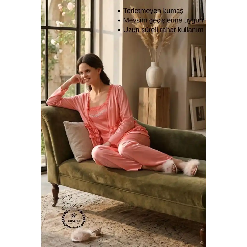 #Pijama Nar Çiçeği Kadın Pijama Takımı Rahat Ev Giyim Günlük ve Çeyizlik Nefes Alabilen Yumuşak