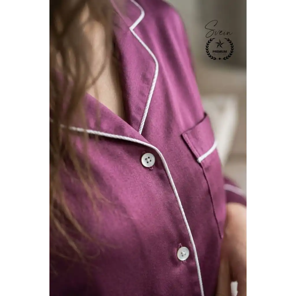 #Pijama Mor Saten Kadın Pijama Takımı Rahat Ev Giyim Günlük ve Çeyizlik Nefes Alabilen Yumuşak