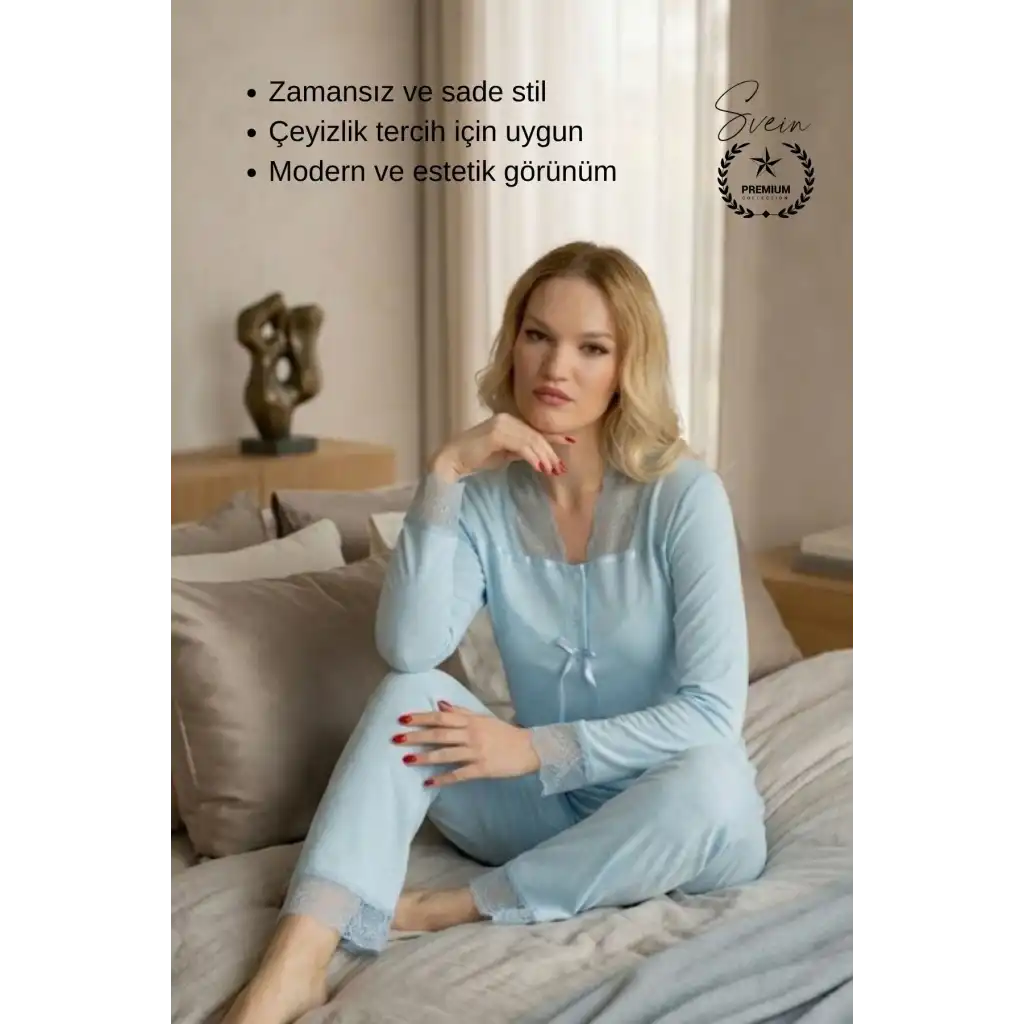 #Pijama Turkuaz Saten Kadın Pijama Takımı Rahat Ev Giyim Günlük ve Çeyizlik Nefes Alabilen Yumuşak