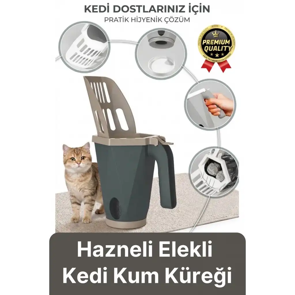 #KumKüreği Pratik Hızlı Hijyenik Ergonomik Tutma Saplı Torbalı Hazneli Elekli Kedi Kumu Küreği