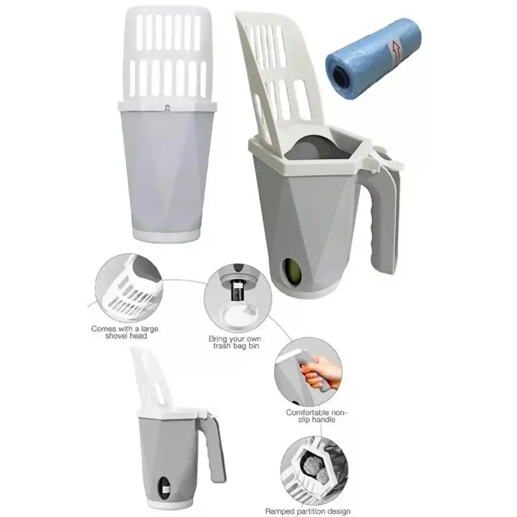 #KumKüreği Pratik Hızlı Hijyenik Ergonomik Tutma Saplı Torbalı Hazneli Elekli Kedi Kumu Küreği