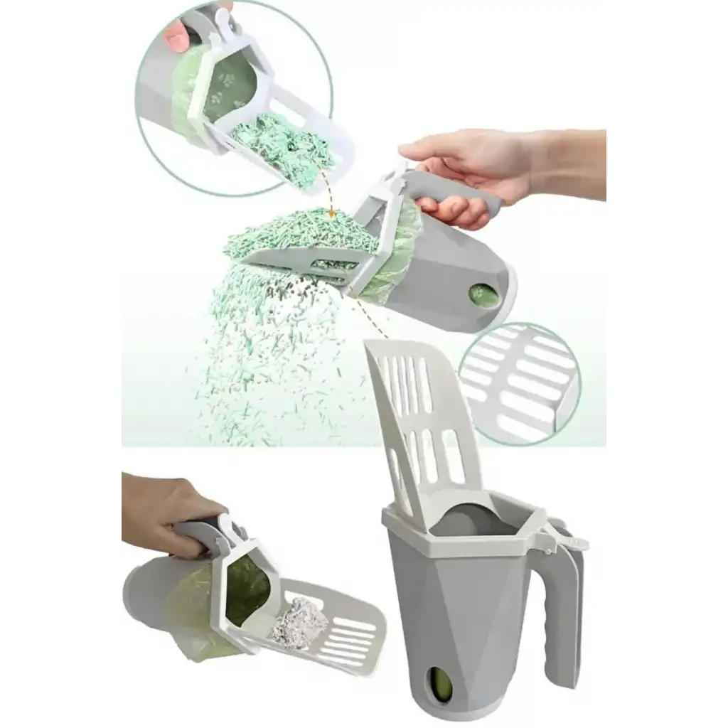 #KumKüreği Pratik Hızlı Hijyenik Ergonomik Tutma Saplı Torbalı Hazneli Elekli Kedi Kumu Küreği