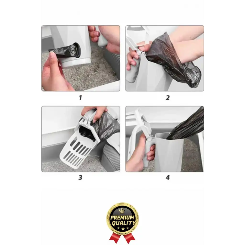 #KumKüreği Pratik Hızlı Hijyenik Ergonomik Tutma Saplı Torbalı Hazneli Elekli Kedi Kumu Küreği