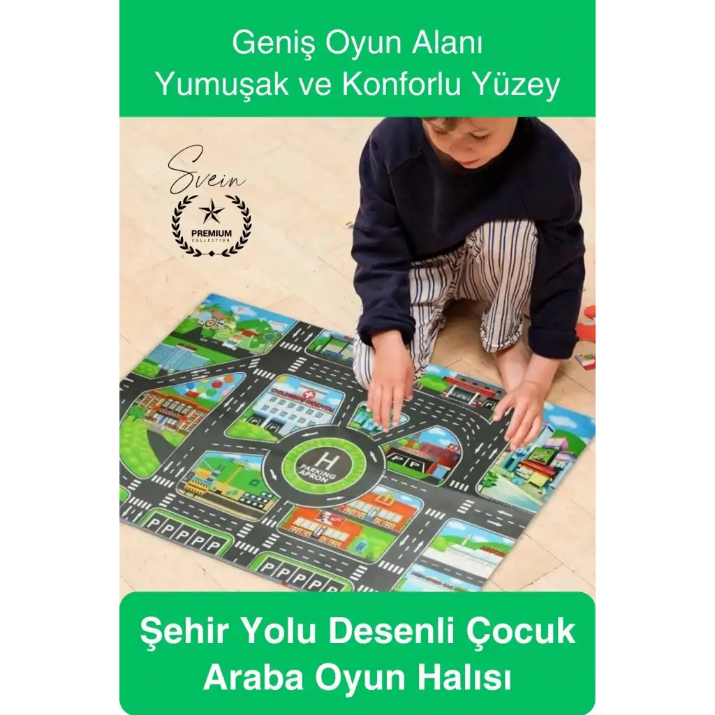 #Halı Şehir Yolu Desenli Çocuk Araba Oyun Halısı Eğitici Keşif Temalı Eğlenceli Yumuşak Konforlu