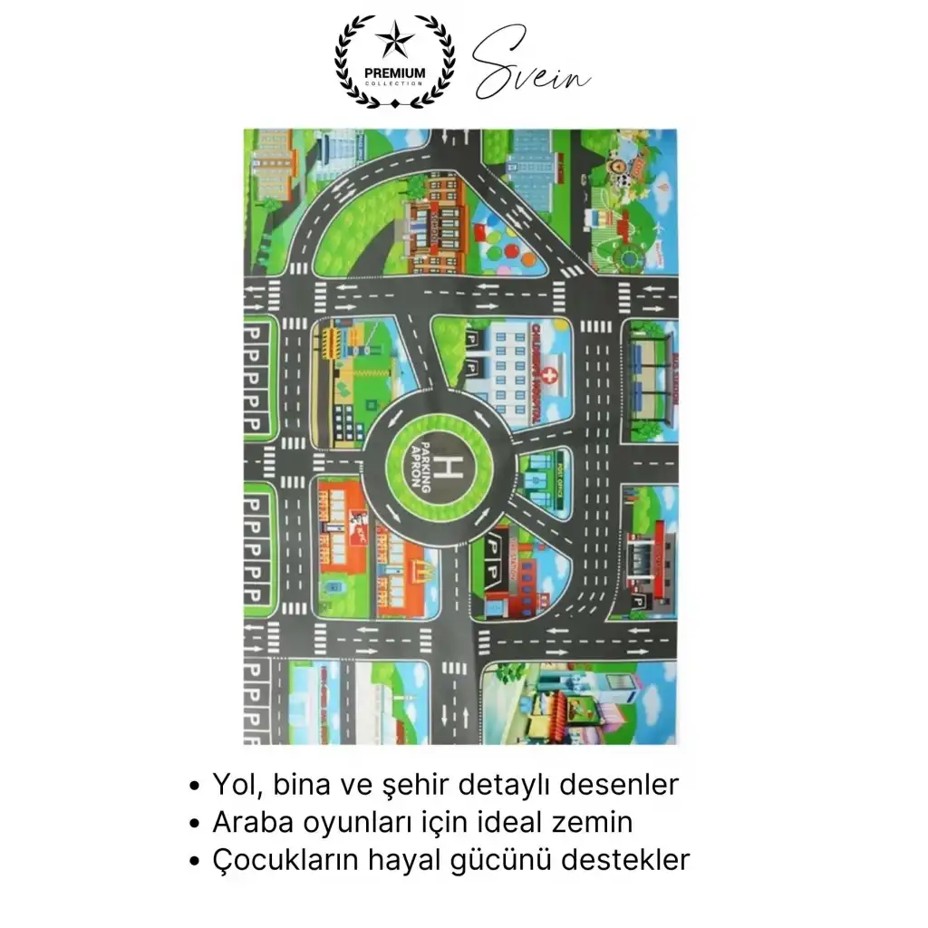 #Halı Şehir Yolu Desenli Çocuk Araba Oyun Halısı Eğitici Keşif Temalı Eğlenceli Yumuşak Konforlu