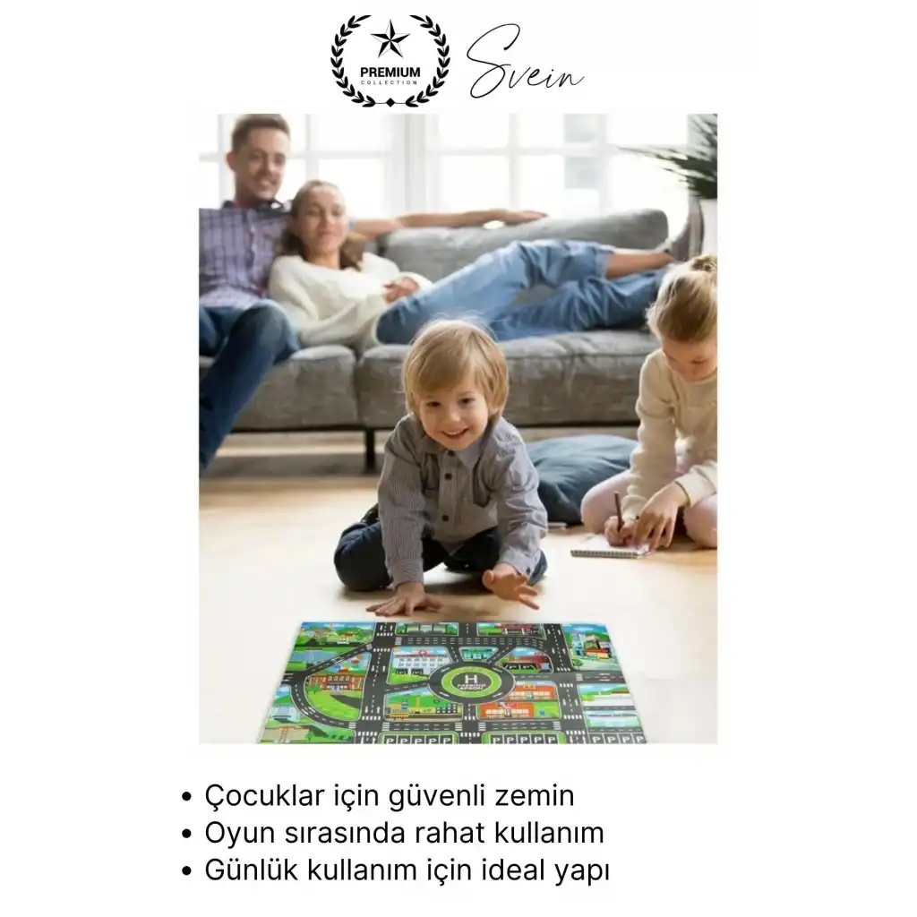 #Halı Şehir Yolu Desenli Çocuk Araba Oyun Halısı Eğitici Keşif Temalı Eğlenceli Yumuşak Konforlu