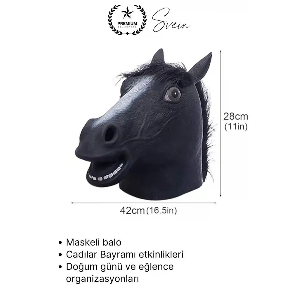 #Kostüm Gerçekçi Siyah At Kafası Maskesi Tam Kafa Kostüm Maskesi Parti Maskeli Balo Komik Şaka