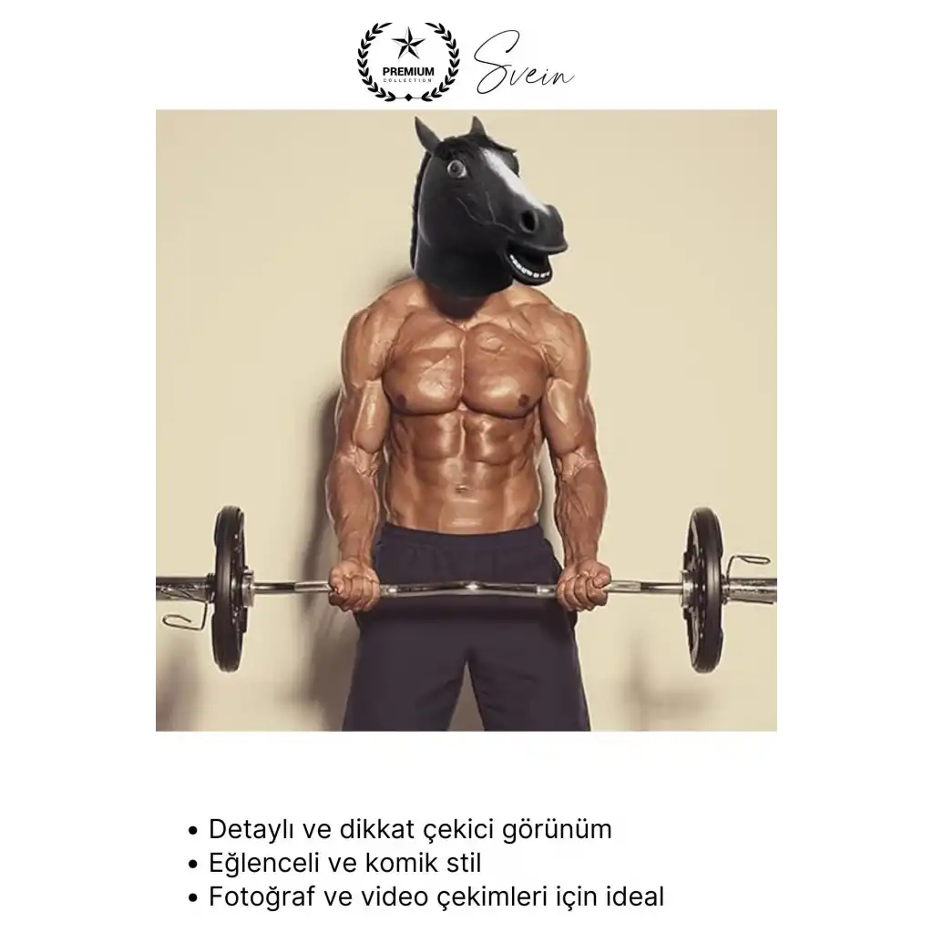 #Kostüm Gerçekçi Siyah At Kafası Maskesi Tam Kafa Kostüm Maskesi Parti Maskeli Balo Komik Şaka