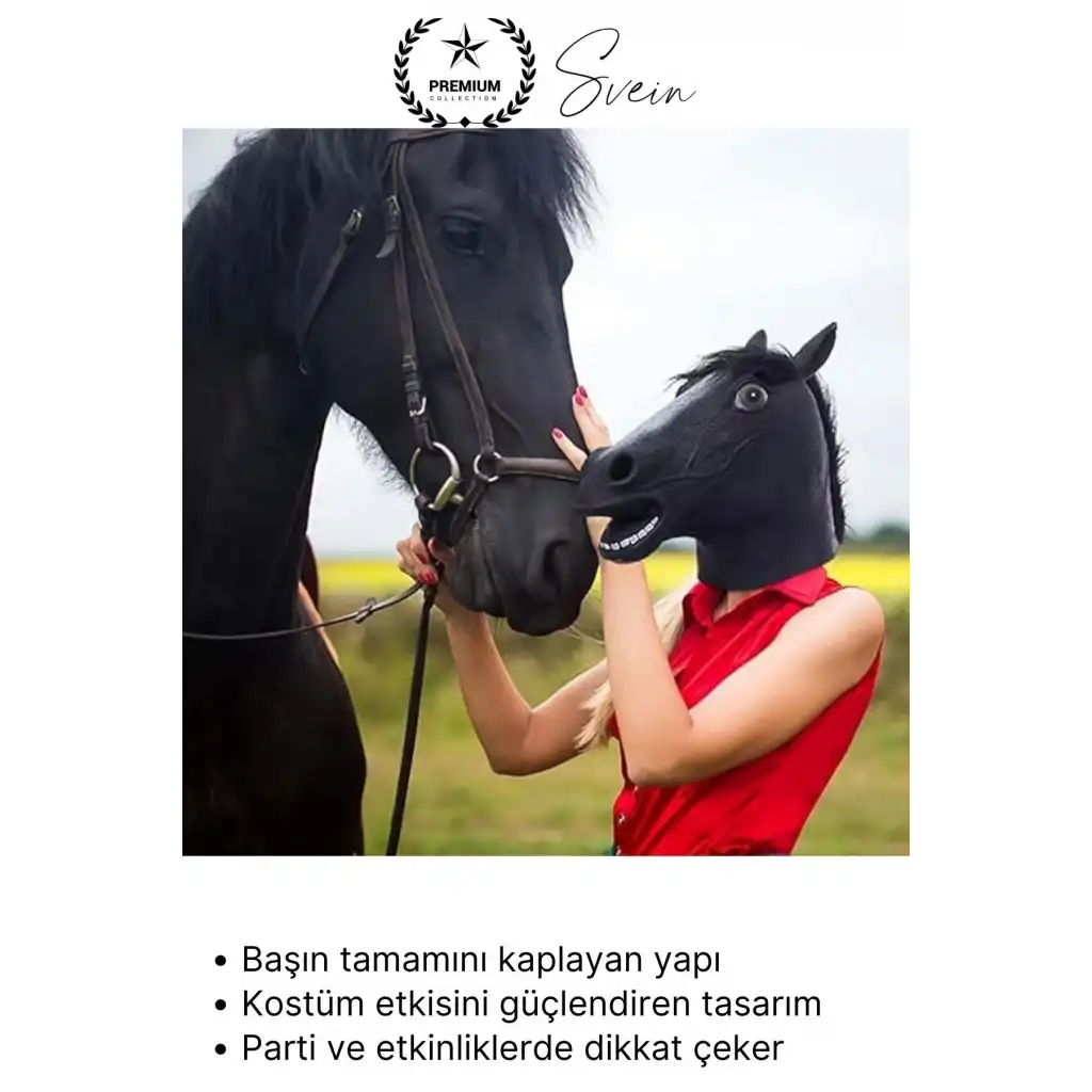 #Kostüm Gerçekçi Siyah At Kafası Maskesi Tam Kafa Kostüm Maskesi Parti Maskeli Balo Komik Şaka