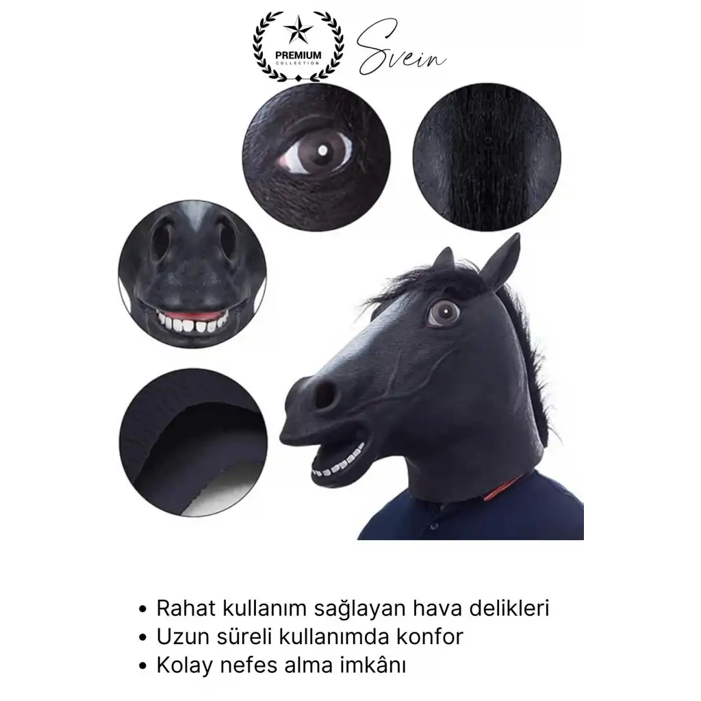#Kostüm Gerçekçi Siyah At Kafası Maskesi Tam Kafa Kostüm Maskesi Parti Maskeli Balo Komik Şaka