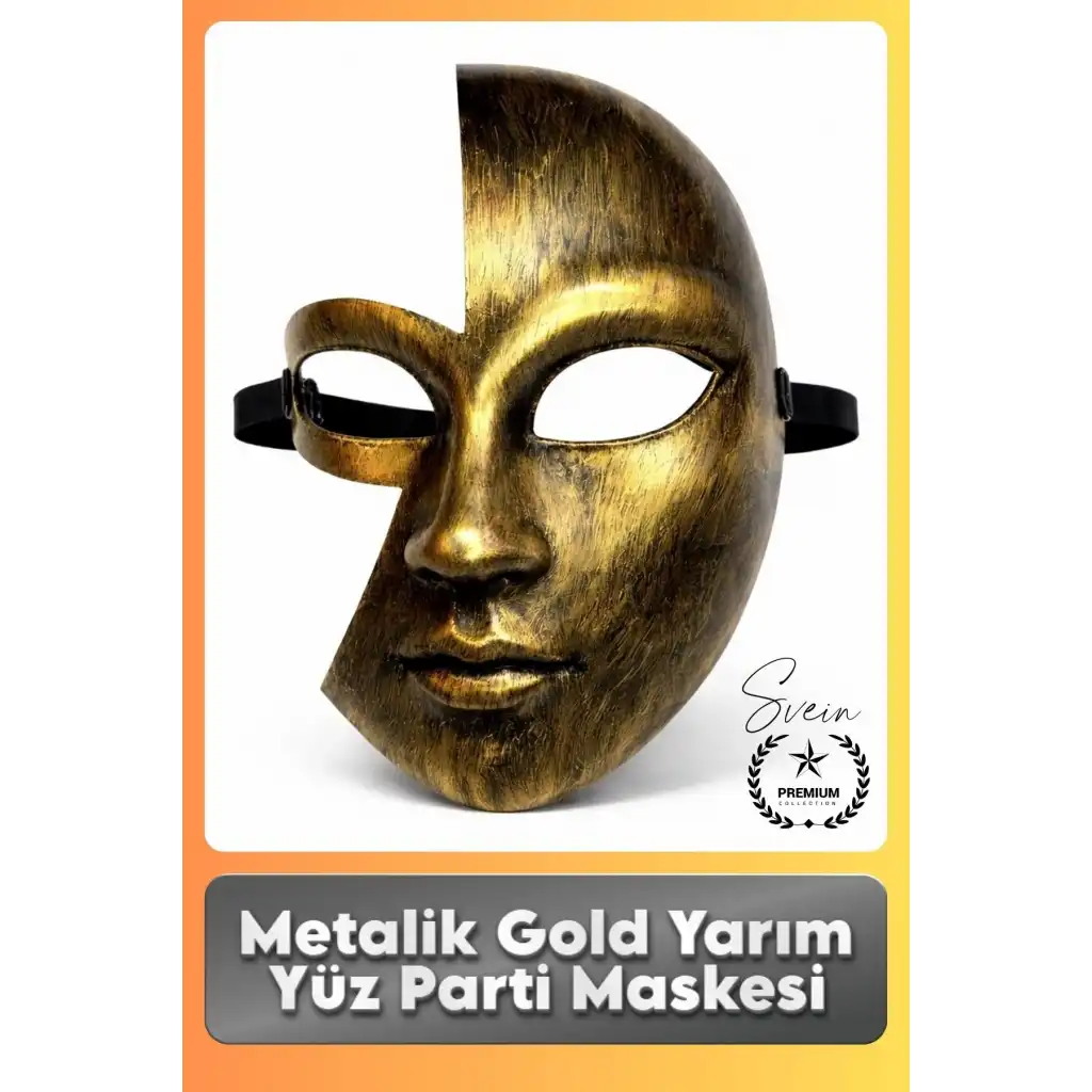 #Maske Metalik Gold Yarım Yüz Parti Maskesi Antik Efektli Eskitme Maskeli Balo Kostüm Aksesuarı