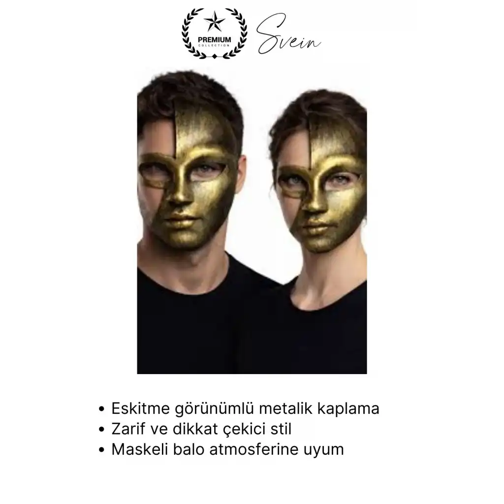 #Maske Metalik Gold Yarım Yüz Parti Maskesi Antik Efektli Eskitme Maskeli Balo Kostüm Aksesuarı