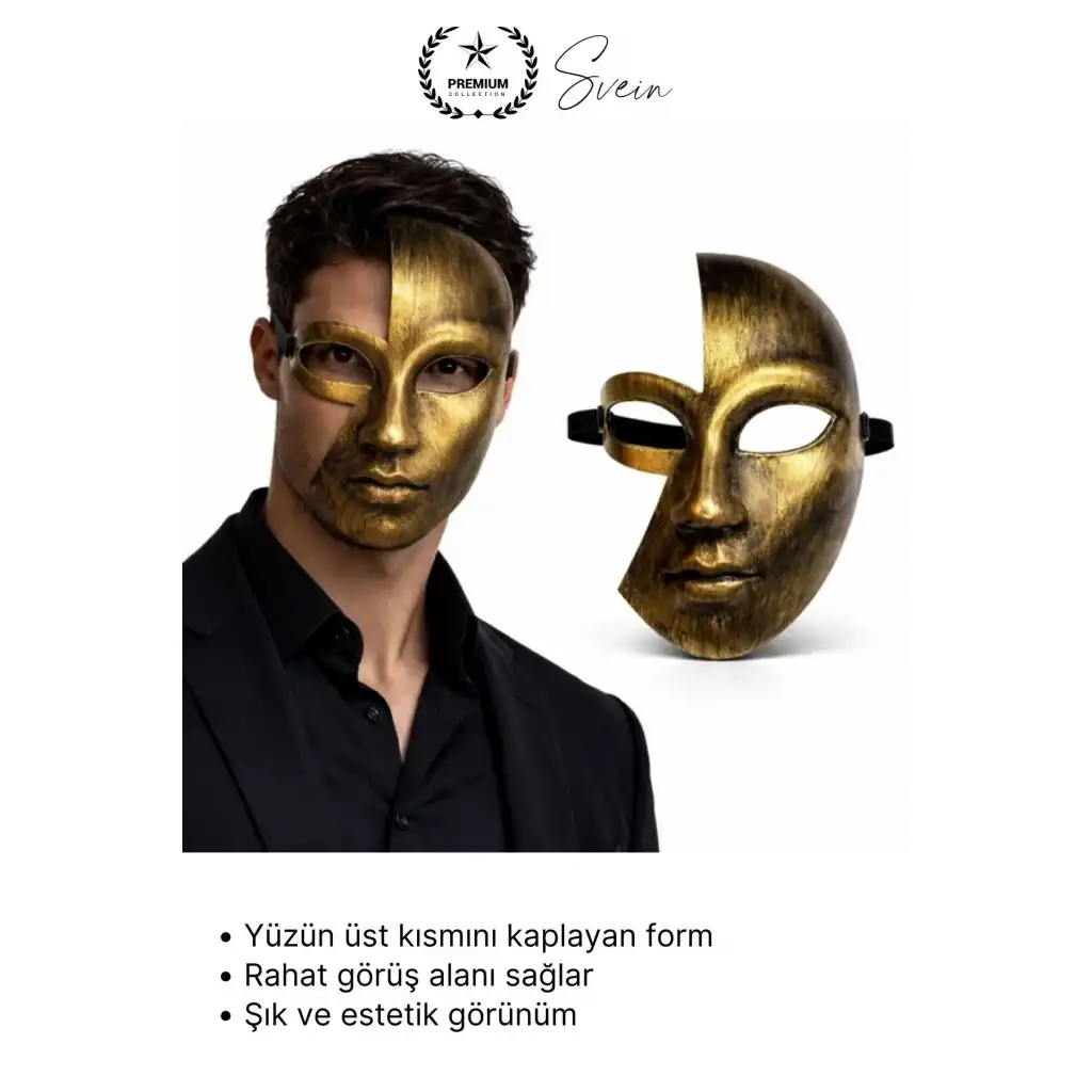 #Maske Metalik Gold Yarım Yüz Parti Maskesi Antik Efektli Eskitme Maskeli Balo Kostüm Aksesuarı