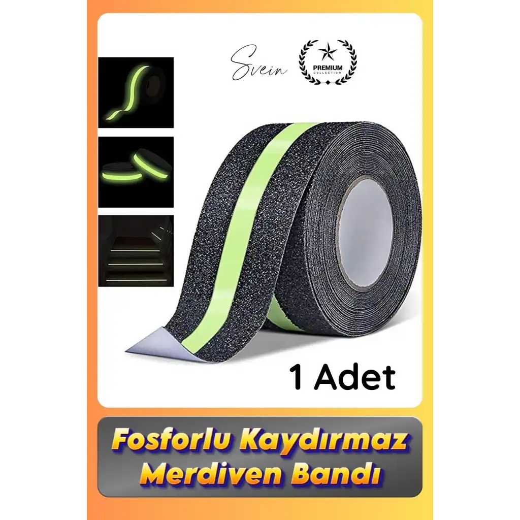 #Bant 1 Adet Fosforlu Kaydırmaz Merdiven Bandı 5 cm x 3 m Fotolümenli Yeşil Zemin Güvenlik Basamak