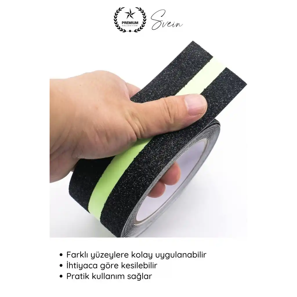 #Bant 1 Adet Fosforlu Kaydırmaz Merdiven Bandı 5 cm x 3 m Fotolümenli Yeşil Zemin Güvenlik Basamak