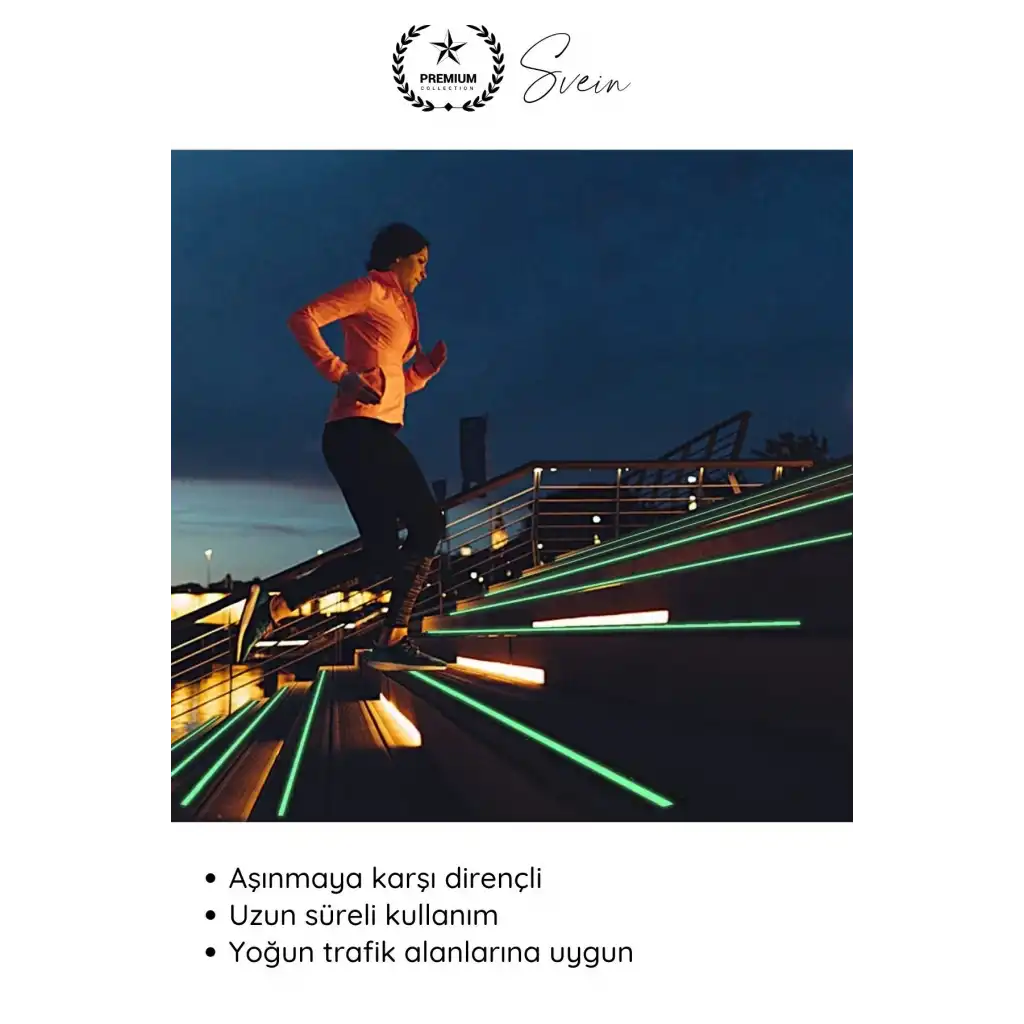 #Bant 3 Adet Fosforlu Kaydırmaz Merdiven Bandı 5 cm x 3 m Fotolümenli Yeşil Zemin Güvenlik Basamak