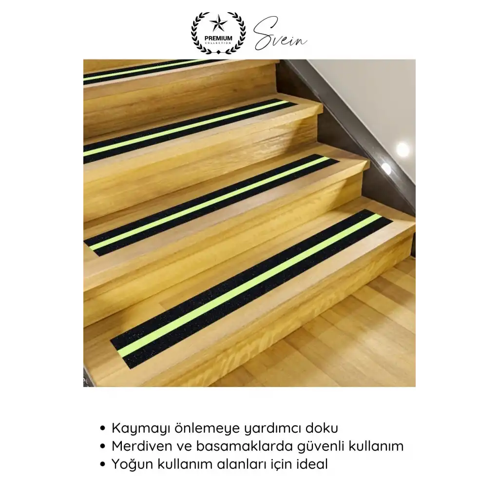 #Bant 5 Adet Fosforlu Kaydırmaz Merdiven Bandı 5 cm x 3 m Fotolümenli Yeşil Zemin Güvenlik Basamak