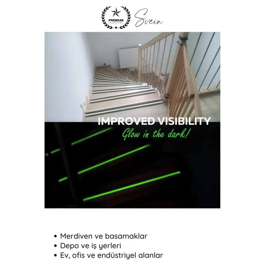 #Bant 5 Adet Fosforlu Kaydırmaz Merdiven Bandı 5 cm x 3 m Fotolümenli Yeşil Zemin Güvenlik Basamak