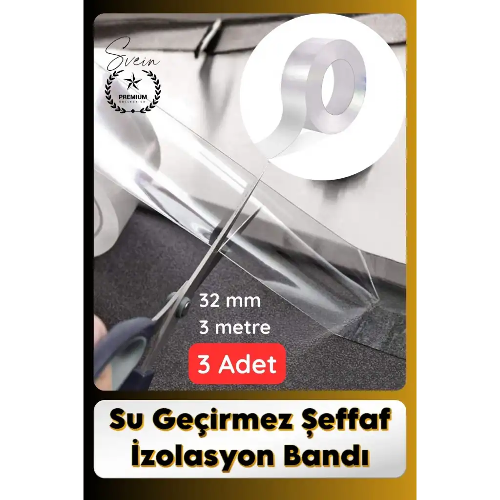 #SızdırmazBant 3 Adet Su Geçirmez Şeffaf İzolasyon Bandı Tezgah Lavabo Kenar Tamir Güçlü 38mm x 3m